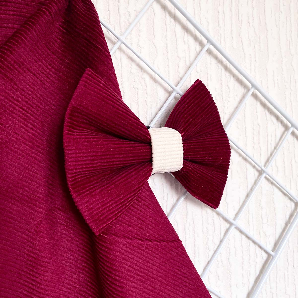 Burgundy Red Corduroy Dog Bow Tie