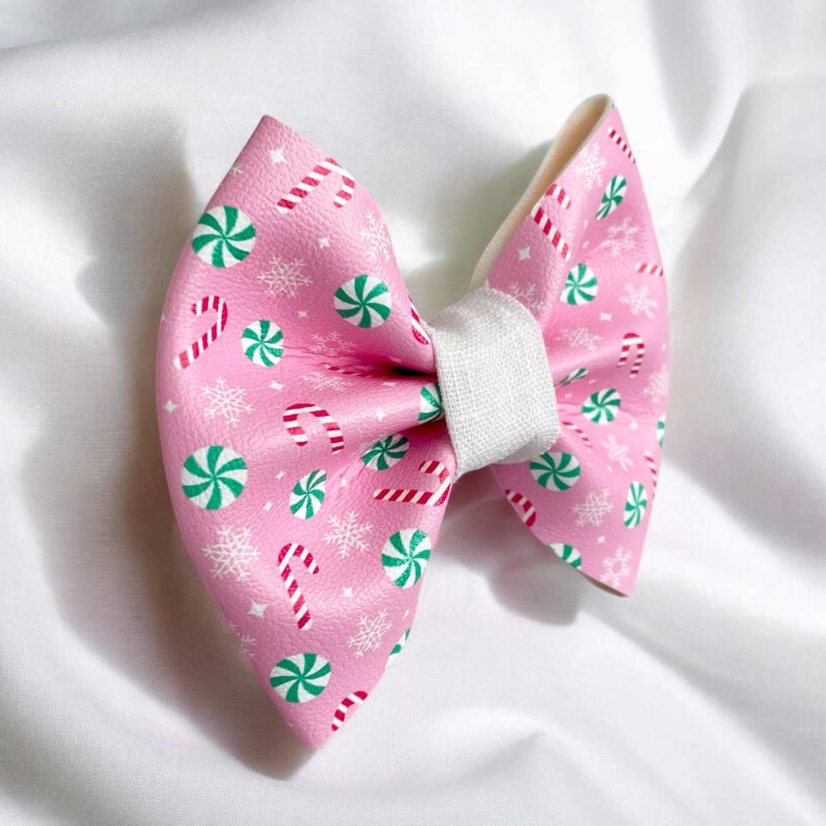 Christmas Candy Leatherette Dog Bow Tie