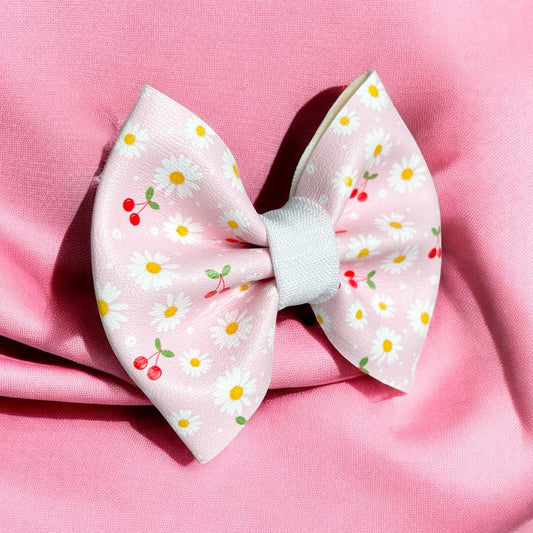 Daisies and Cherries Leatherette Dog Bow Tie