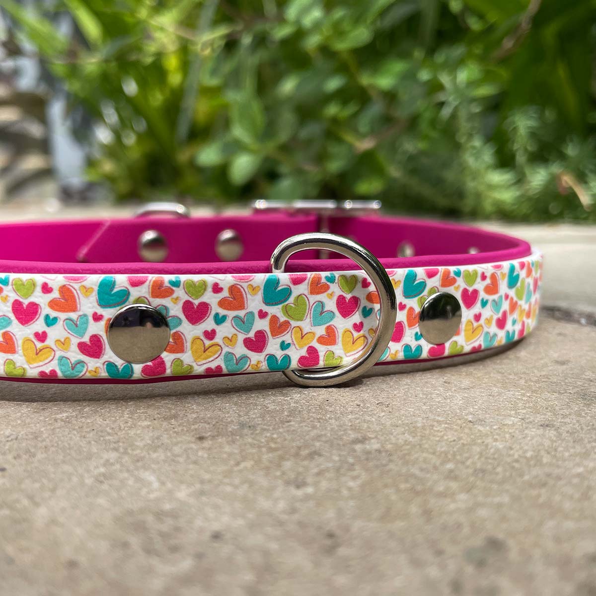 Rainbow Hearts Patterned Dog Collar