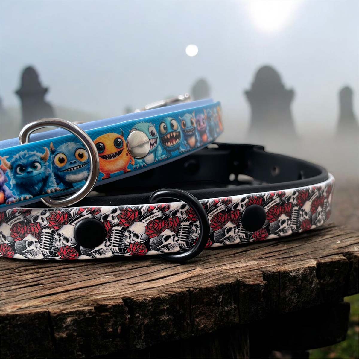 Naughty Little Monsters Patterned Dog Collar