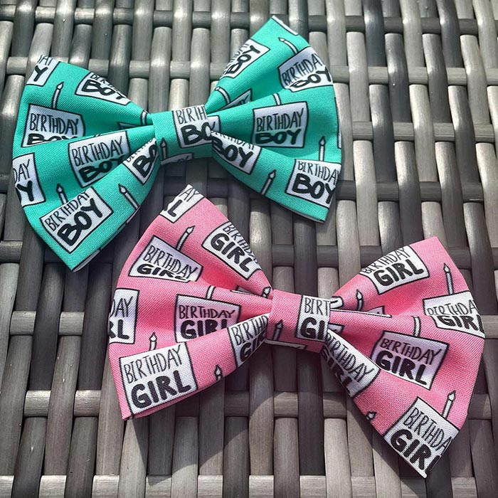 Birthday boy blue bow tie and birthday girl pink bow tie