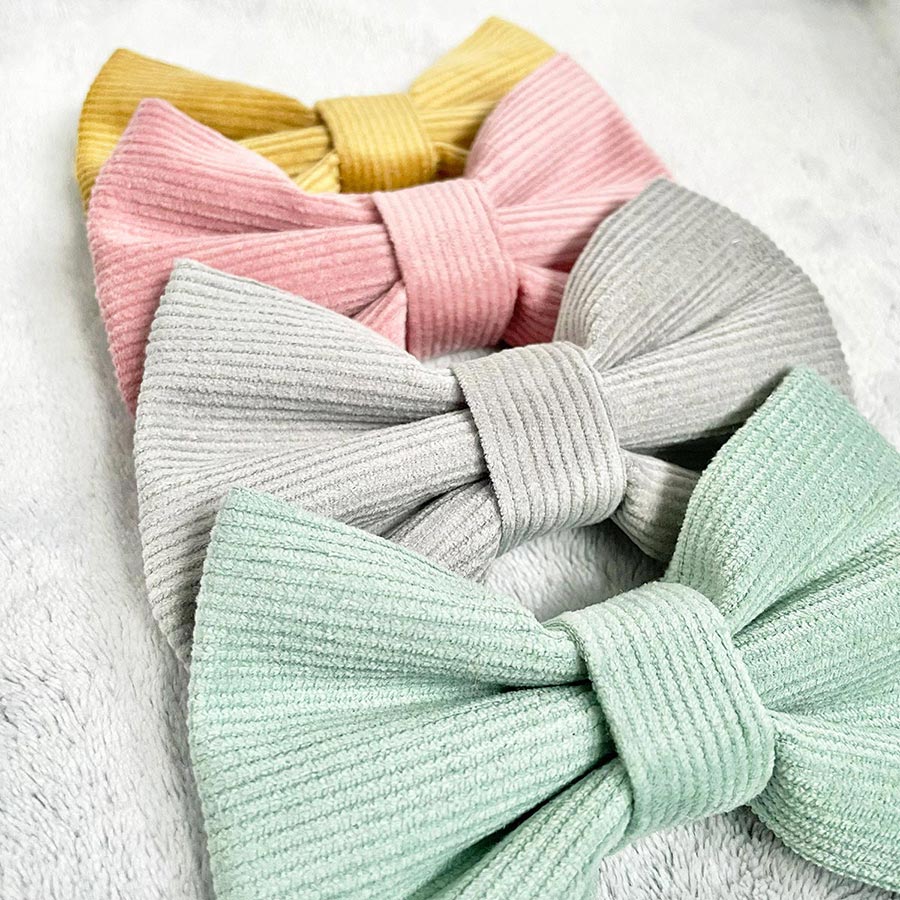 Gold, silver, blush pink and mint corduroy dog bow ties