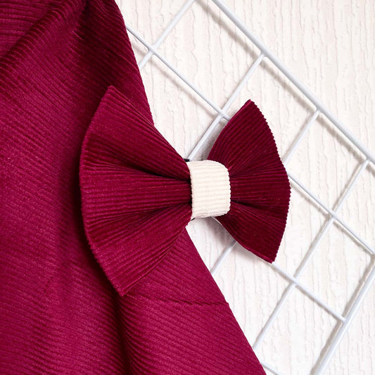 Burgundy Red Corduroy Dog Bow Tie
