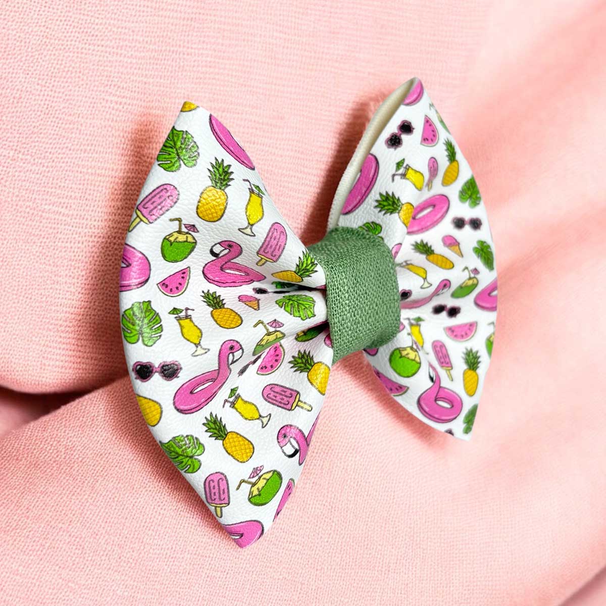 Flamingo Summer Leatherette Dog Bow Tie