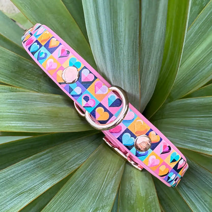 Geometric Hearts Patterned Dog Collar