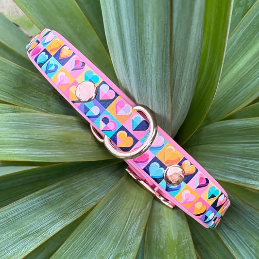 Geometric Hearts Patterned Dog Collar
