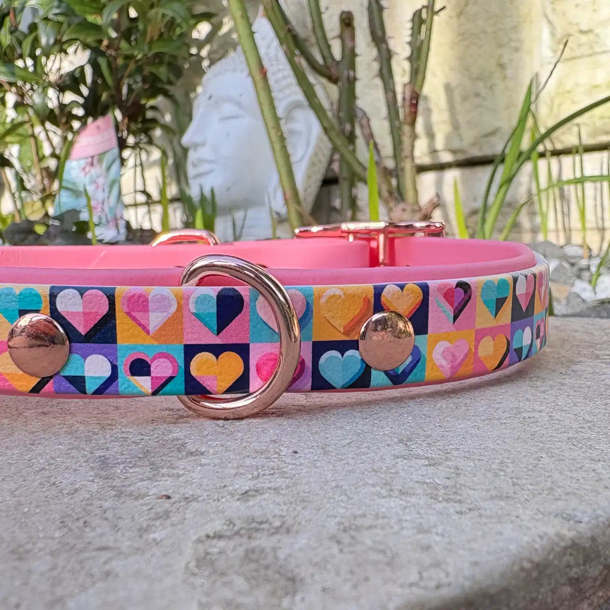 Geometric Hearts Patterned Dog Collar