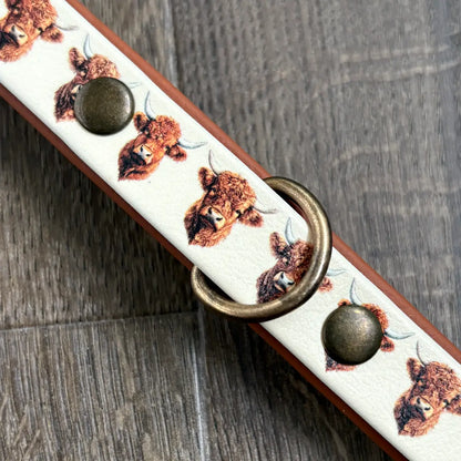 Highland Cattle Patterned Dog Collar