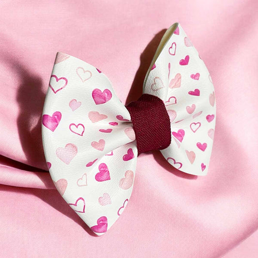 Pink Hearts Leatherette Dog Bow Tie