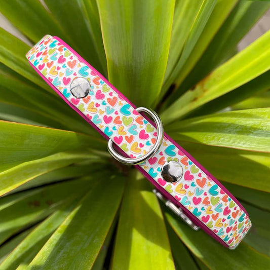 Rainbow Hearts Patterned Dog Collar